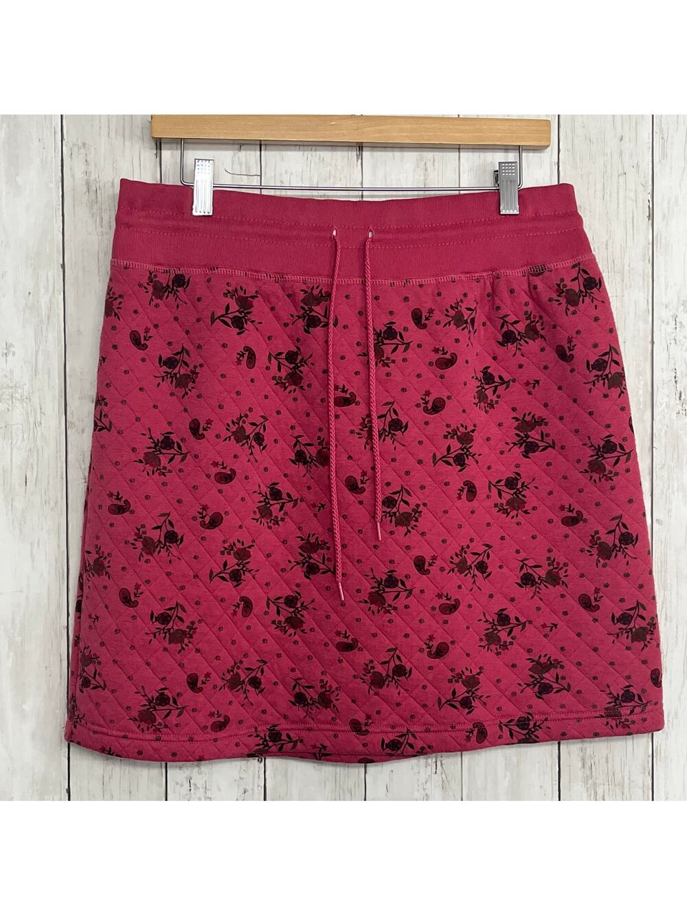 Vintage Active Elements Pink Floral Paisley Quilted Pull On Stretch Mini Skirt